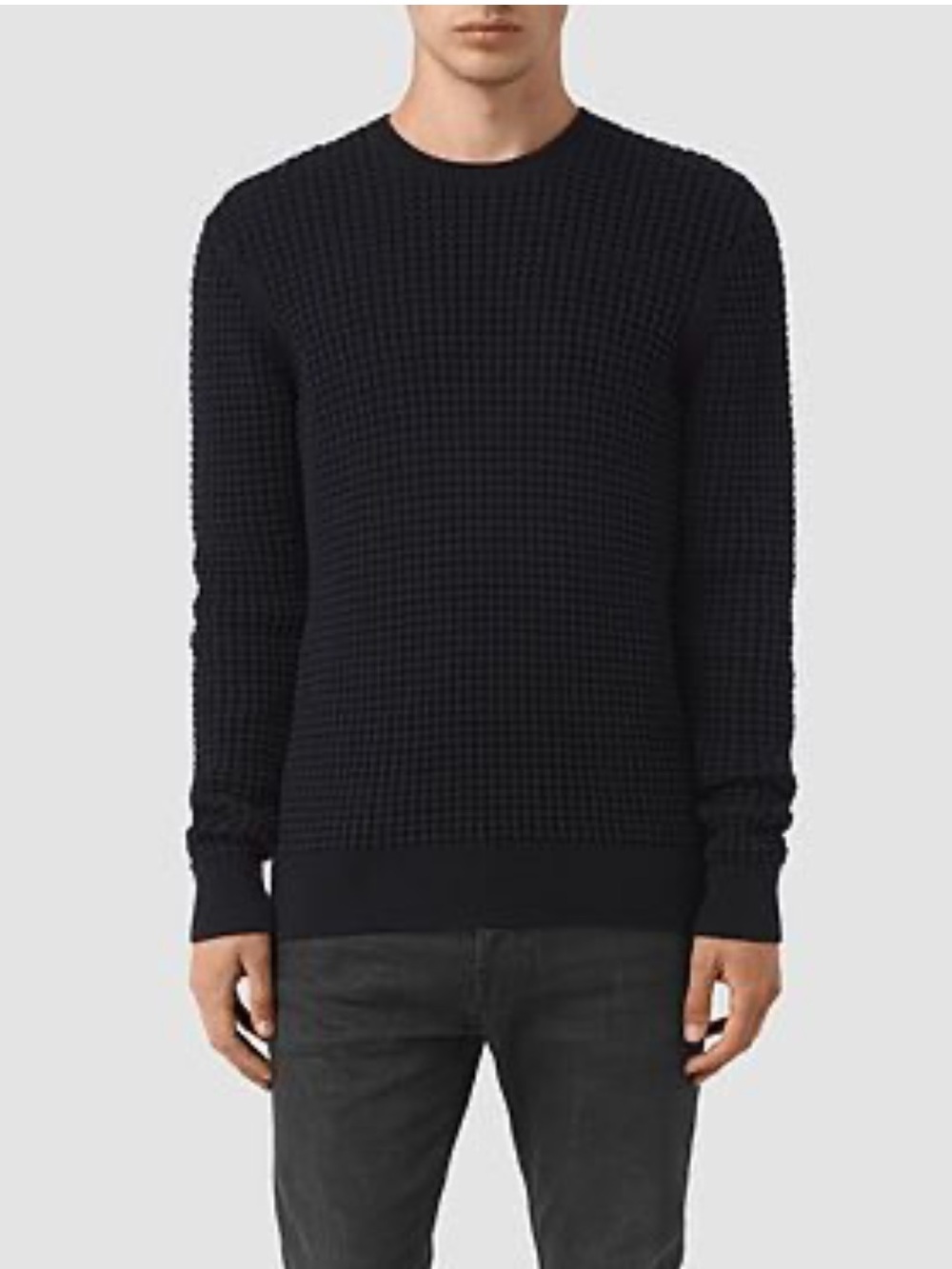 AllSaints Black Waffle-Knit Crewneck Sweater 100% cotton size M